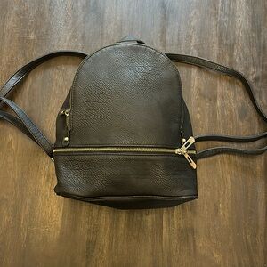 Small Leather Backpack with Gold Details
